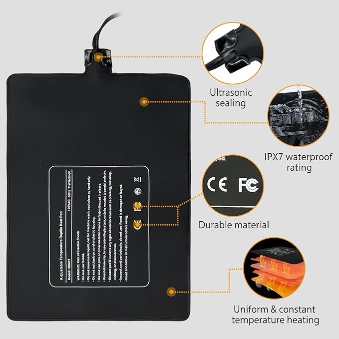 Hamiledyi Reptile Heating Pad 23W, Waterproof Under Tank Heater Mat 8x12 Inch for 30-40 Gallon Terrariums, Safe Heat Mat for Bearded Dragons, Leopard Geckos, Hermit Crabs, Snakes & Lizards