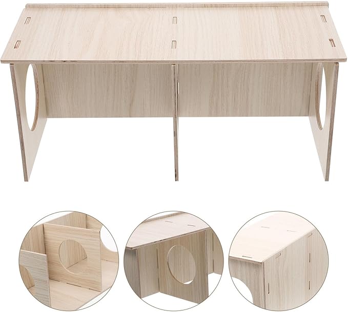 INOOMP Wooden Hamster Hideout Spacious Chewable Cabin for Hamsters and Guinea Pigs Design Comfortable Secluded Home for Pets and Cage Decor