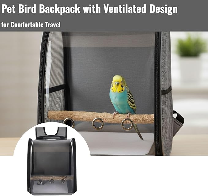 Pet Bird Backpack with Ventilated Acrylic Front and Perch for Travel