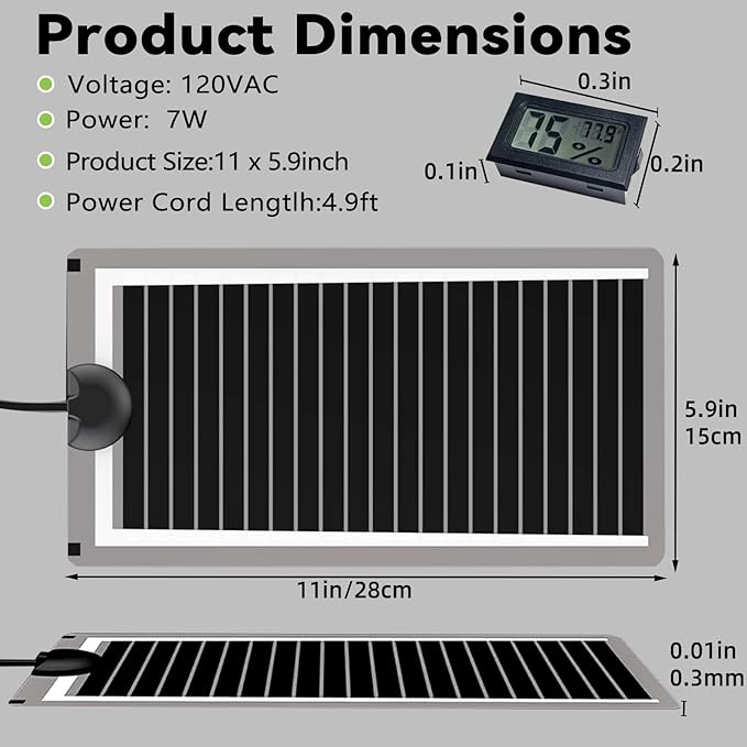 Hamiledyi Reptile Heat Pad Heating Pad Under Tank Hermit Crab Heater Hygrometer Thermometer Heat Mat for Lizard Snake Gecko Turtle Frog Spiders (7W)