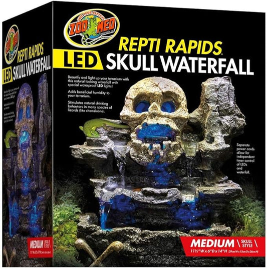 Zoo Med Repti Rapids LED Skull Waterfall Natural Rock Reptiles Terrariums Medium