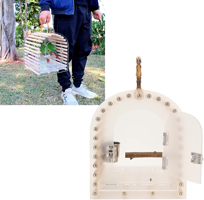Lightweight Bird Travel Bag Portable Bird Cage Escape Portable Travel Bird Carrier Circular Arc Small Transparent Acrylic Travel Bird Carrier for Bird Parakeets