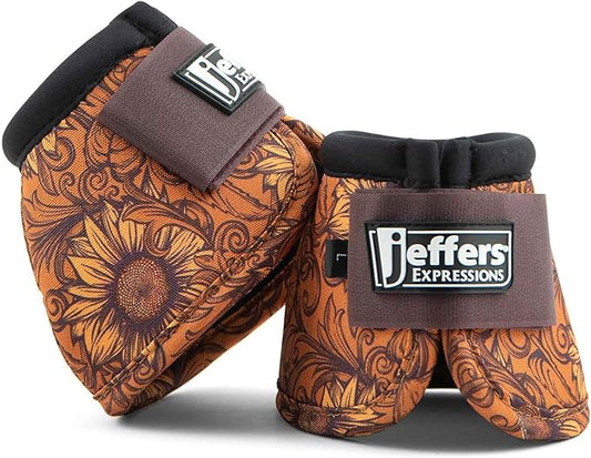 Jeffers Equine No Turn Bell Boots for Horses - Bloomin Toolin, Medium | Shock Absorbing Hoof Protection | Secure Double Hook & Loop Closure, Perfect for Travel, Turnout, Training, & Riding - 1 Pair