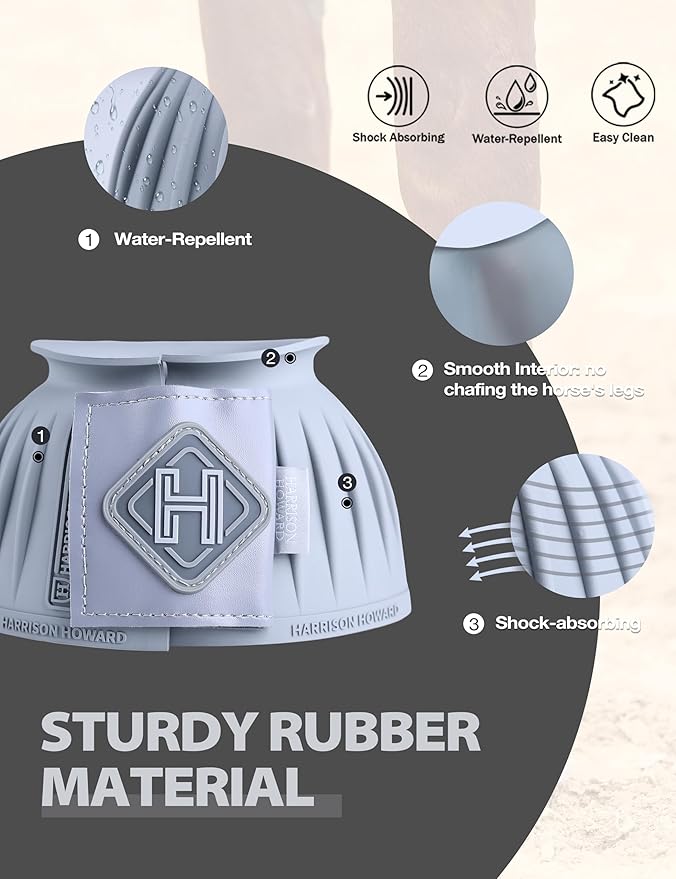 Harrison Howard Rubber Pull-on Bell Boots with Fleece Lining and Touch-Close Tapes Hoof Overreach Protection for Horses