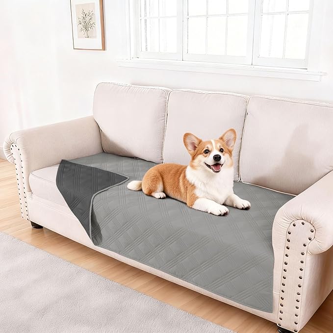 hyha Waterproof Dog Blanket, Reversible Pet Bed Blanket, Soft Sofa Couch Cover for Dogs Washable, Waterproof Pet Couch Covers for Sofa Puppy Cats Furniture Protector(40"x70", Grey/Dark Grey)