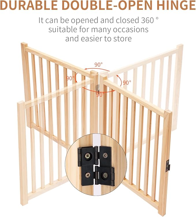 YOCAN Paint-Free Wooden Freestanding Dog Gates for The House,Doorways, Stairs,Wood Dog Fences Indoor Pet Gate,Step Over Fence-4 Panel H:16.9"