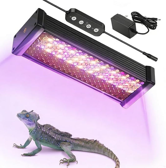 Reptile UVB Light Heater Lamp, 15inch Aluminum UVA UVB LEDfor Rainforest and Desert Reptiles, Geckos, Chameleons and Bearded Dragons, Adjustable 6/10/12H Timer, Dimmable with 3 Lighting Modes