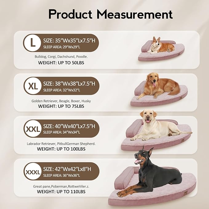 MEKIY Large Orthopedic Dog Bed with Sides Big Dog Beds with Removable Washable Cover Non-Slip Waterproof Pet Bed for Medium Large Dogs - Pink L