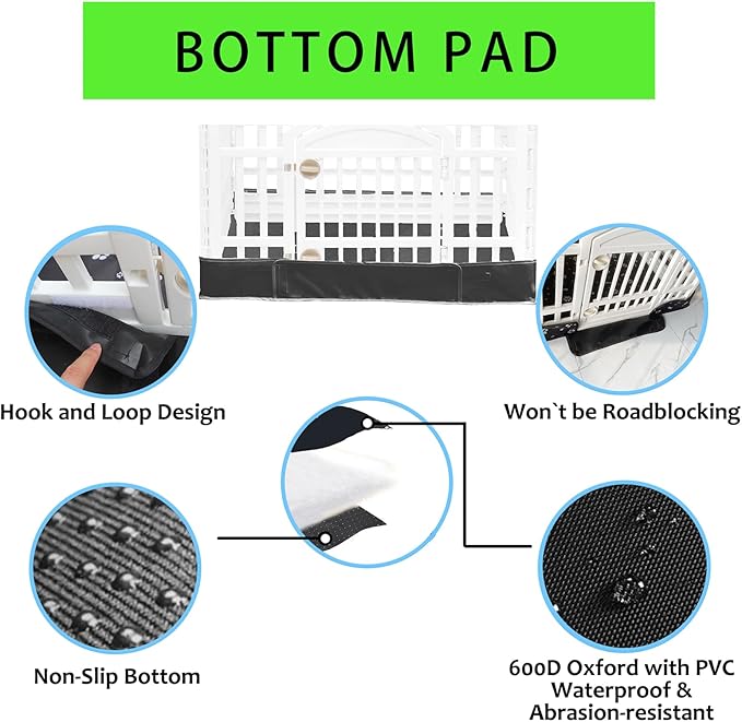 2 Pack Dog Playpen Cover and Bottom Pad Fits for 36 Inch 4 Panels Pet Playpen, Dog Crate Pad Puppy Play Pen Cover, Hoop and Loop Design (Note: Playpen Not Included). PureBlack