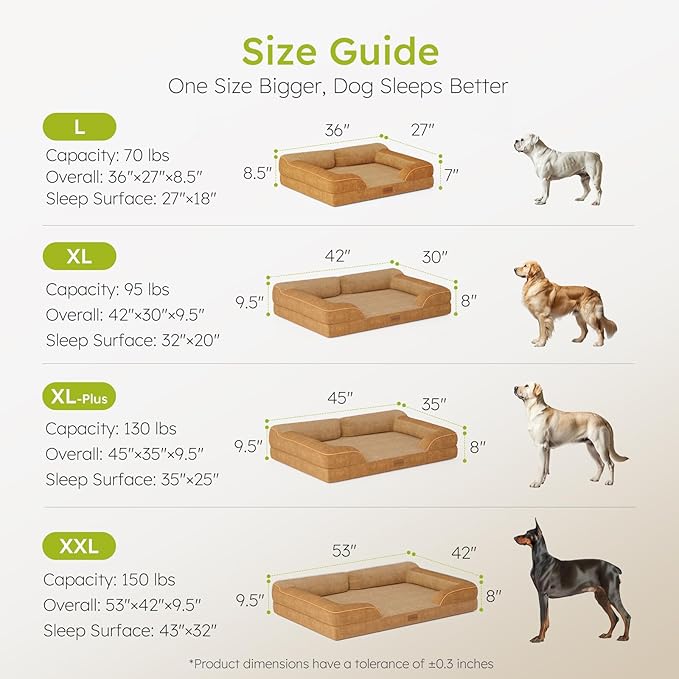 CWAWZ XXL Dog Bed for Extra Large Dogs, Giant Orthopedic Dog Bed with Cooling Gel Memory Foam, Waterproof Pet Bed with Removable Washable Cover, 53" Pet Sofa Bed Dutch Velvet with Bone Toy, Brown