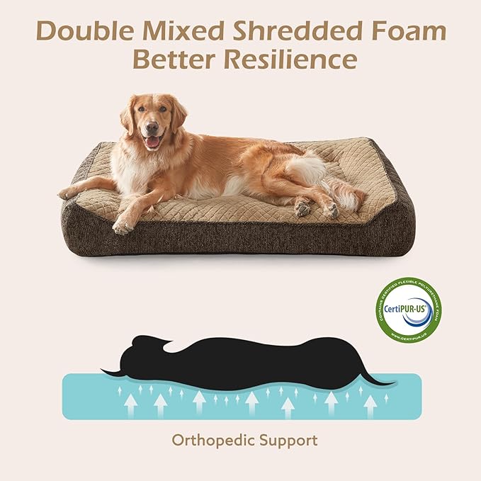 JOEJOY XL Orthopedic Dog Beds Large Sized Dog, Extra Thick Supportive Big Dogs Couch Bed with Sides, Ultra Soft Pet Bed Sofa for Large Dogs, Brown, 38''x28''