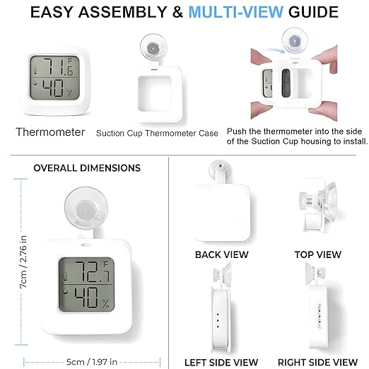 Suction Cup Reptile Thermometer Hygrometer,Large Screen °F/°C Temp&Humidity Gauge for Terrarium Tank Enclosure,Strong Hold,for Gecko,Bearded Dragon,Snake,Tortoise,Hermit Crab,Jumping Spider (1 White)