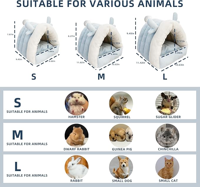 Guinea Pig Hideout, Warm Bed for Guinea Pig,Rabbits, Chinchillas, Guinea Pig Bed, Cozy Small Animal Winter Shelter (Blue, Large)