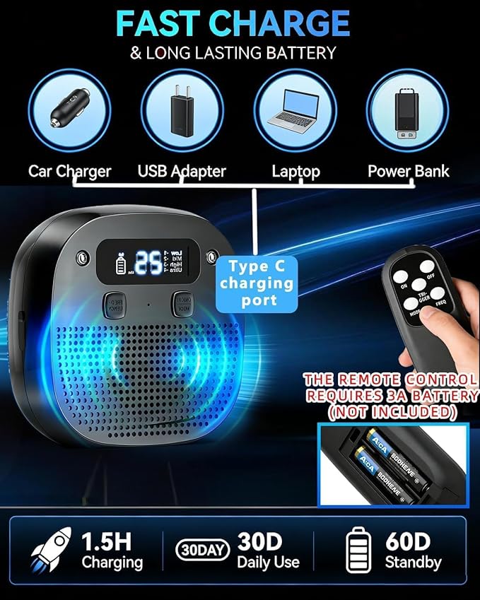 Dog Barking Control Devices, Anti Barking Device for Dogs with Remote Control, Ultrasonic & Sensor Technology, Rechargeable, Waterproof, Adjustable Modes & Frequencies, Bark Box Indoor Outdoor(Black)