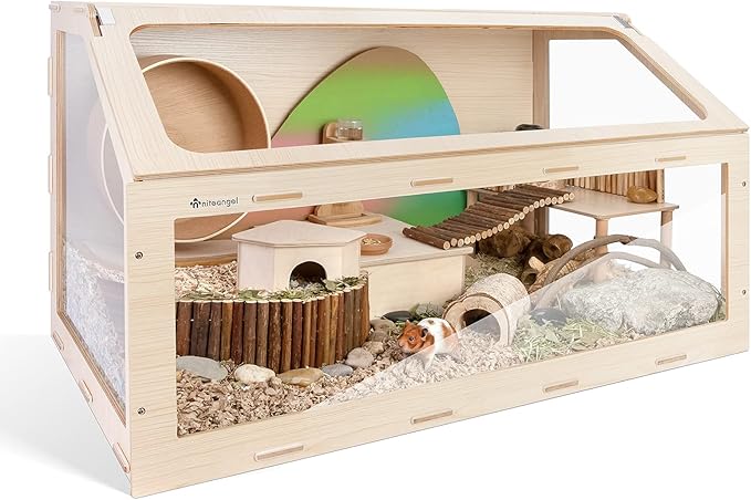 Niteangel Vista Hamster Cage W/Oblique Opening Cage Door - MDF Aspen Small Animal Cage for Syrian Dwarf Hamsters Degus Mice or Other Similar-Sized Pets (Large - 47.1 x 22.7 x 26.9 inches, Burlywood)
