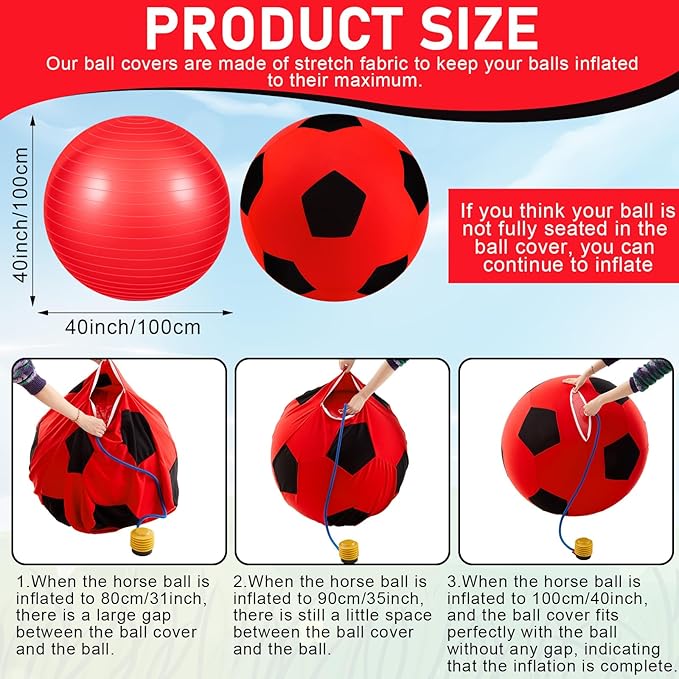 Giant Herding Ball with Ball Cover Anti Burst Please Watch VCR for How to Inflation Horse Toys for Horses Entertainment Play, Pump Included(Stylish,40 Inch,Red Color)