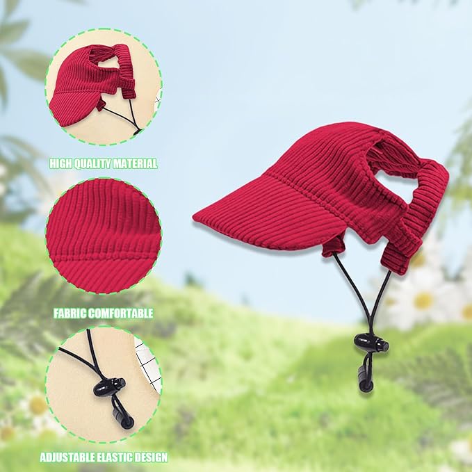 Dog Baseball Cap, Dog Cat Summer Beach Visor Hat with Ear Holes, Adjustable Puppy Sunbonnet Headdress (Red, X-Large)