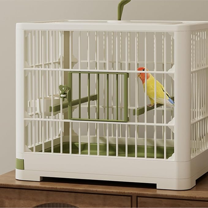 Bird Carrier Cage Travel Detachable Tray Hook Handle Transport Bird House for Outdoor(Black)