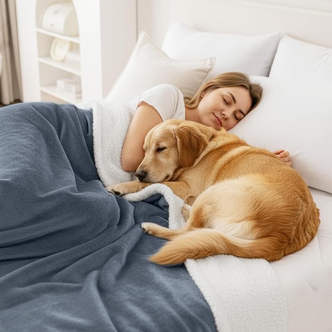 Smiry Waterproof Blanket Throw for Large Dogs, Soft Reversible Dog Blanket for Sofa Couch Bed, Washable Leakproof Sherpa Fleece Furniture Couch Protector(40"x60", Grey/White)