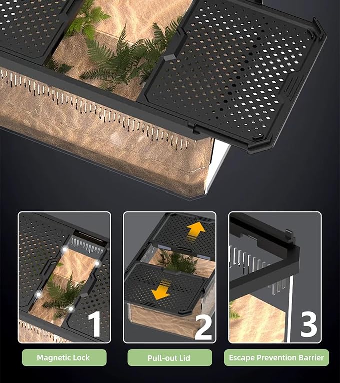 XIGETRAIL Transparent Portable Reptile Terrarium Habitat, Reptile Feeding Box for for Gecko, Tarantula, Scorpion, Spider, Hermit Crab,Frog (12" x 7.7" x 5.1" Black)