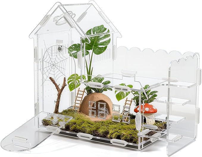 Magnetic Acrylic Terrarium for Jumping Spiders & Small Pets – Easy-Access Front Opening, Feeding Hole, Ideal for Reptiles, Tarantulas, Hermit Crabs & More