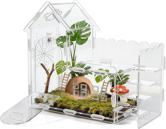 Magnetic Acrylic Terrarium for Jumping Spiders & Small Pets – Easy-Access Front Opening, Feeding Hole, Ideal for Reptiles, Tarantulas, Hermit Crabs & More