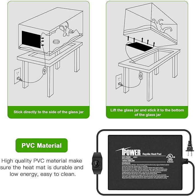 iPower 6 by 8 Inch Reptile Heating Pad with Temperature Adjustable Controller Knob, Under Tank Warmer Terrarium Heat Mat for Reptiles and Amphibians (Pack of 2)