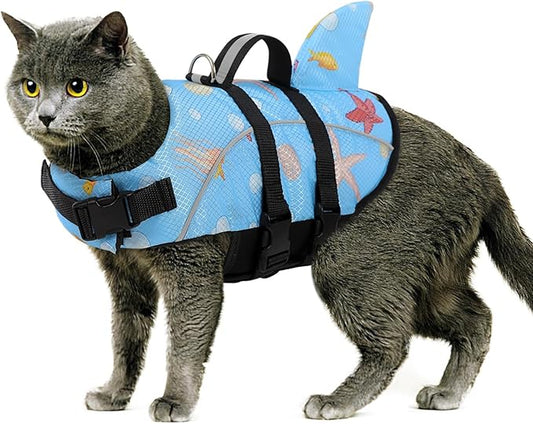 Queenmore XXS Cat Shark Life Jacket, Extra Small Dog Life Vest for Swimming and Boating, Lightweight Dog Life Preserver with Rescue Handle/Leash Hook/Reflective Strips