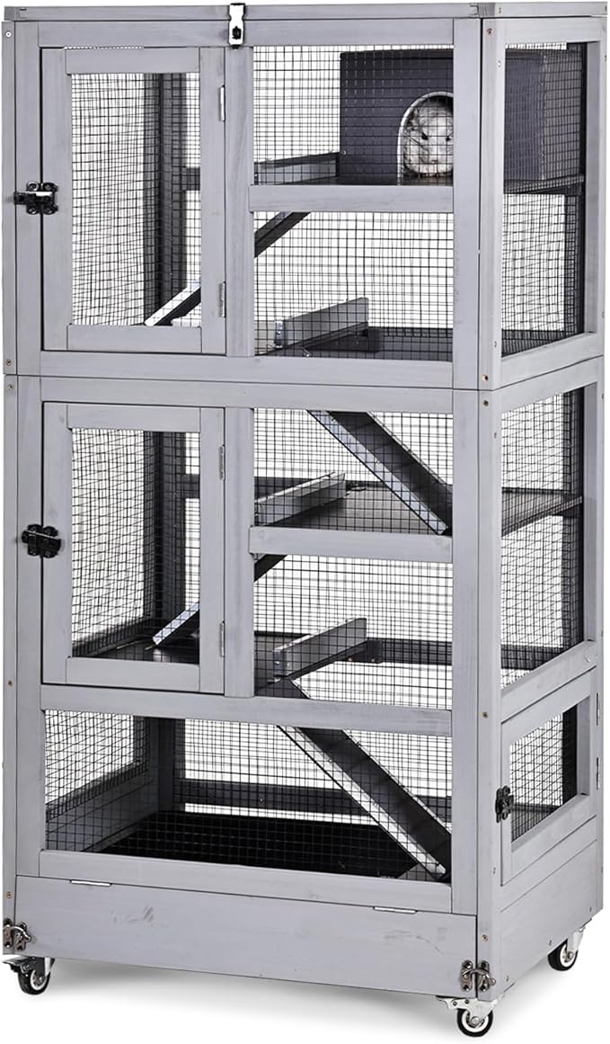 GUTINNEEN Ferret Cage Chinchilla Cage Five Layer Mobile Small Animal Cages Anti-Chewing for Rat Squirrel 55.2" H