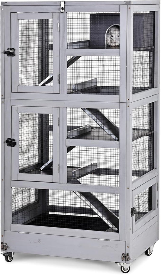 GUTINNEEN Ferret Cage Chinchilla Cage Five Layer Mobile Small Animal Cages Anti-Chewing for Rat Squirrel 55.2" H