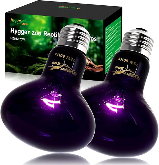 75W Reptile Night Light Bulb – 2-Pack Moonlight Purple Glow, Gentle Heat & UVA for Nocturnal Basking, E26 Base, Perfect for Bearded Dragon, Lizard, Turtle, Chicken