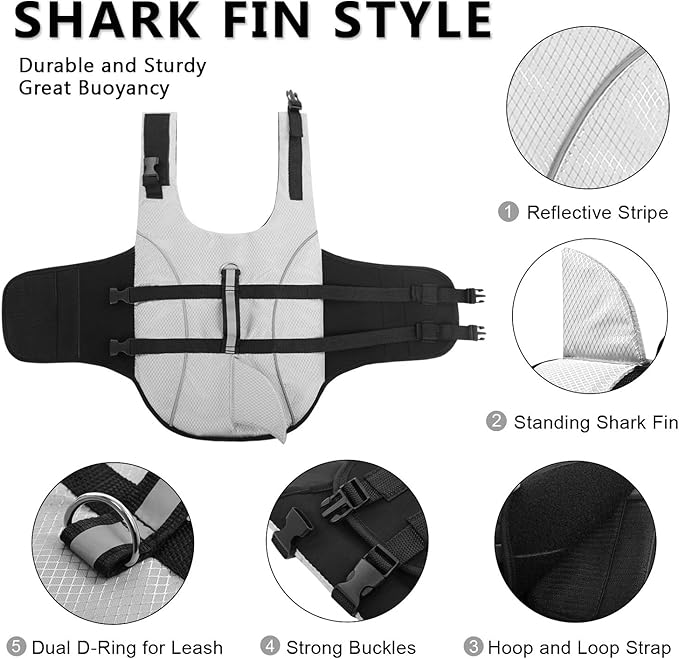 Queenmore Cat Life Jacket, XXS Extra Small Dog Life Vest, Puppy Life Vest for Swimming, Small Dog Vests for Boating, Lightweight High-Vis Water Floating Vest with Rescue Handle/Leash Hook