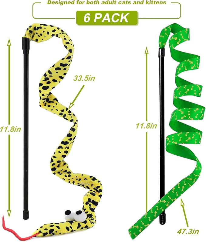 Interactive Cat Toy Wand with Crinkle, Cat Teaser Wand Rainbow String for Bored Indoor Adult Cats and Kittens (6 Pack) - Image 3