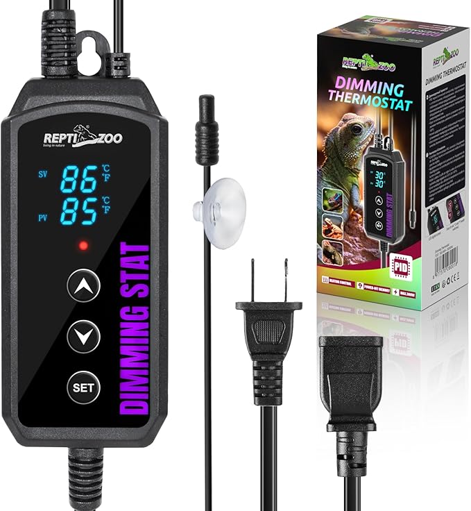 REPTI ZOO Reptile Dimming Thermostat, PID Temperature Controller with LED Digital Screen, Reptile Thermostat for Reptile Heat lamp Blub & Mat Heaters, Memory Function