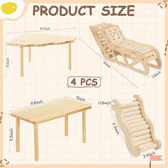 BreezeHug 4 Pcs Hamster Platform Hideout Wooden Tunnel Ladder Playhouse Hamster Game Climbing Toy with Platform Cage Accessories for Small Pets Dwarf Syrian Mice Degus Gerbils Squirrel(Tunnel)
