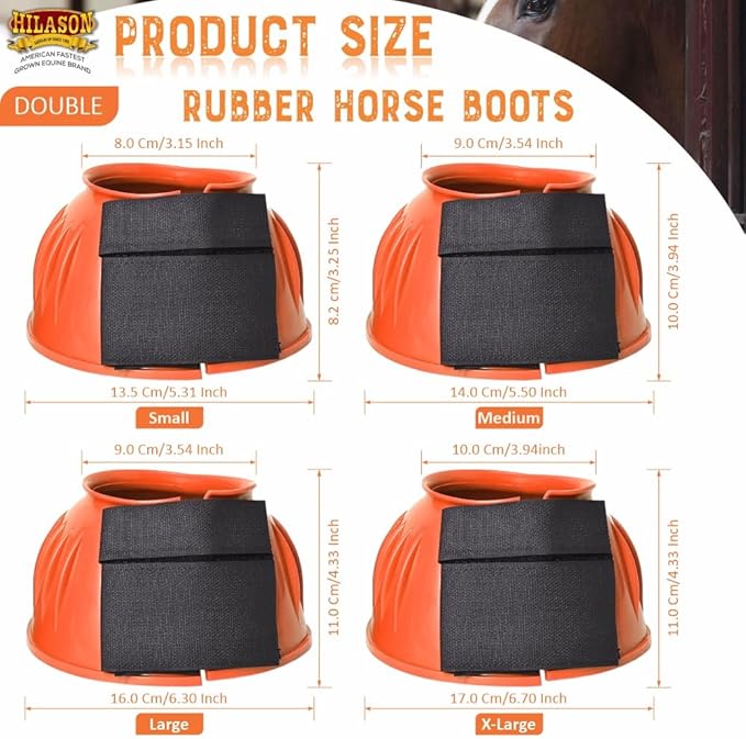 HILASON Western Horse Rubber PVC Ribbed Double Hook and Loop Bell Boots Training Protective Shock Absorbing Leg