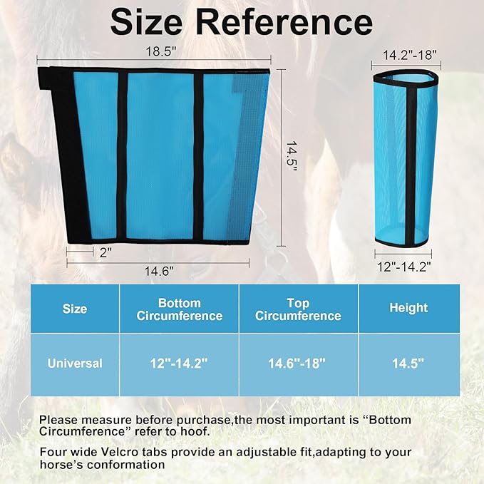 Fly Boots for Horses Set of 4 Breathable Textilene Mesh Horse Fly Boots with Stable Support & UV Protection, Comfortable Equine Boots, Reduces Stomping, Leg Fatigue & Hoof Damage.(Blue)