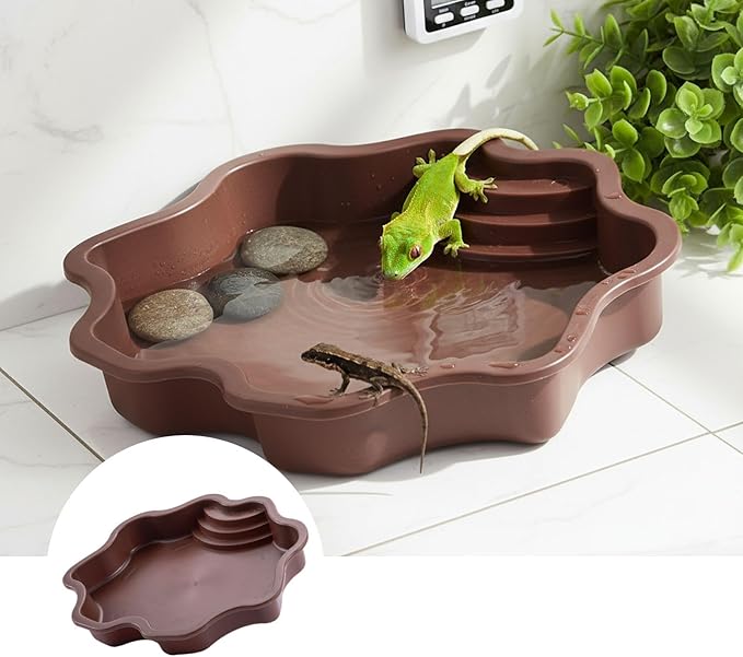 Pet Bathing Tub with Accessory Ramp - Reptile Soaking Container with Climbing Feature