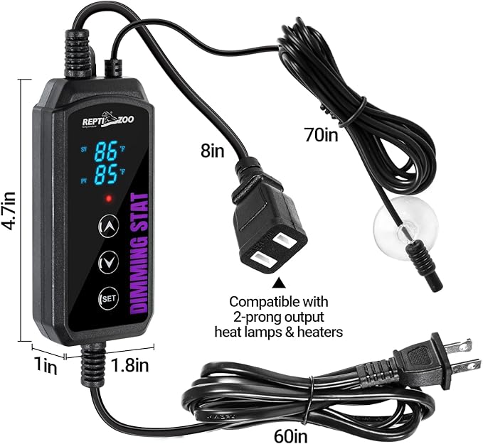 REPTI ZOO Reptile Dimming Thermostat, PID Temperature Controller with LED Digital Screen, Reptile Thermostat for Reptile Heat lamp Blub & Mat Heaters, Memory Function