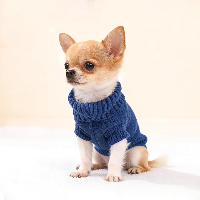 2 Pieces Dog Sweater for Small Dogs Winter Warm Dog Knitted Sweaters Cute Puppy Clothes for Chihuahua Teacup Yorkie Pet Cat Knitwear Turtleneck Thick Clothing Medium(7.3~11.3lbs)