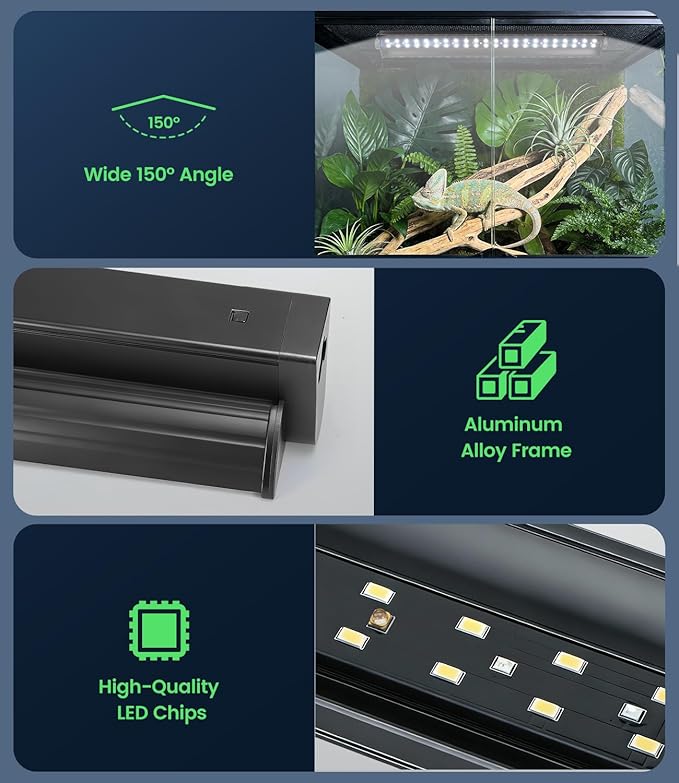 12W T5 UVB LED Reptile Light – High Output UVA UVB Light for Bearded Dragon, T5 10.0 UVB Reptile Light Fixture (19.6")