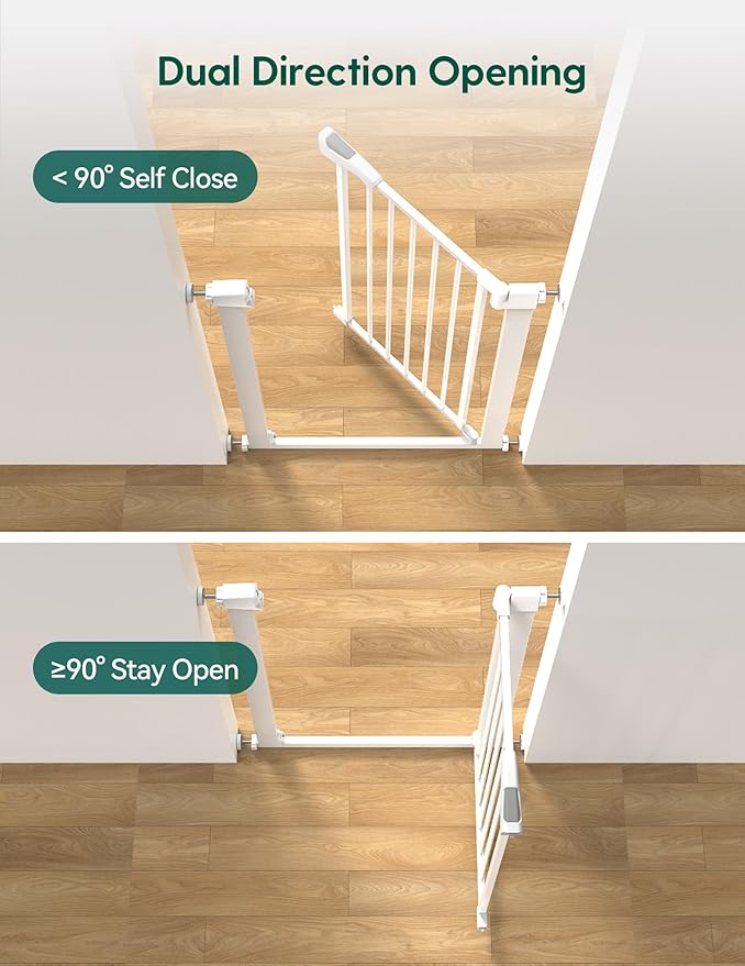 BABELIO 26-28.5 Inch Narrow Easy Install Baby Gate, 30 Inch Tall Auto-Close Metal Pet Gate for Small Stairs and Doorways, NO Drilling Pressure Mounted, NO Extensions, White