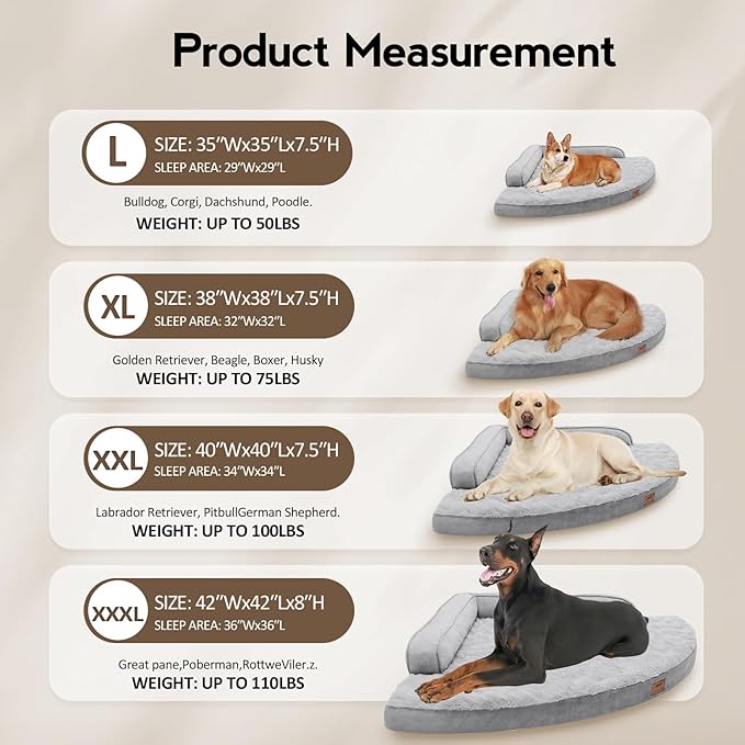 MEKIY Large Dog Bed - XL Orthopedic Egg-Crate Memory Foam Dog Beds with Removable Washable Cover, Waterproof Pet Beds with Non-Slip Bottom, Grey
