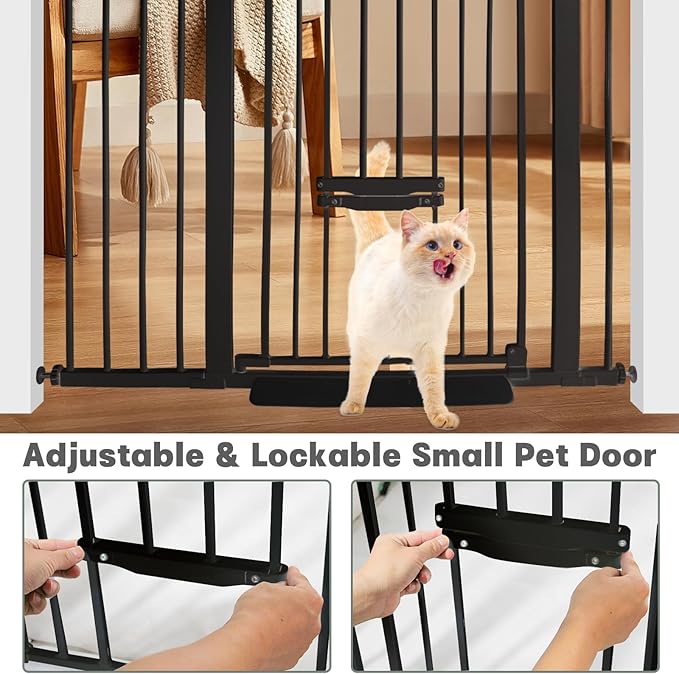 SHYUJAJIE 37 Inch Tall Baby Gate with Cat Door, Adjustable 29.55" and -46.06",Auto Close Pet Gate Easy Walk Thru Pet Door for Stairs, Doorway, House, Pressure Mounted Safety Child Gates