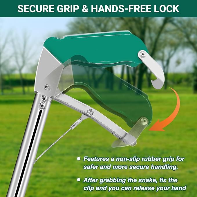 Snake Collapsible Grabber Tool, 50" Snake Tongs Stick Professional Extra Heavy Duty Reptile Catcher Grabber Wide Jaw Handling Tool with Lock, Non-Slip Grip for Safe Snake Handling Rattlesnake Catching