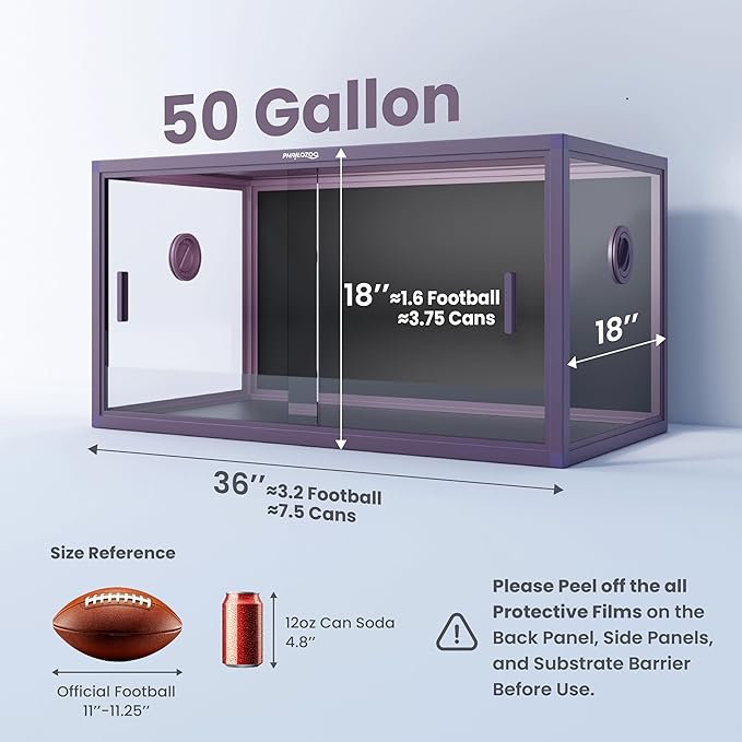 Phailozoo 50 Gallon Bearded Dragon Tank, Reptile Enclosure for Easy Maintenance, Front Opening Reptile Tank with Top Screen Ventilation & Glass Sliding Door 36''x18''x18''