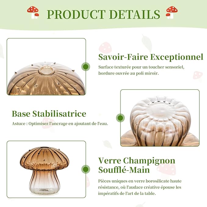 Glasseam Mushroom Plant Propagation Stations: Amber Glass Terrarium Jar Set of 10 Cute Planters for Indoor Plants Mini Propagate Station Unique Christmas Birthday Gifts for Women Home Office Decor