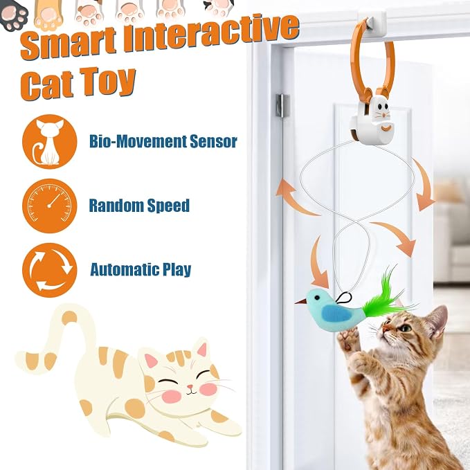 Interactive Cat Toys for Indoor Cats, Automatic Flying Bird Feather Wand Toy for Chase Exercise Enrichment, Rechargeable Durable Safe Hanging Cat Toy for Bored Kittens & Adult Cats - Image 2