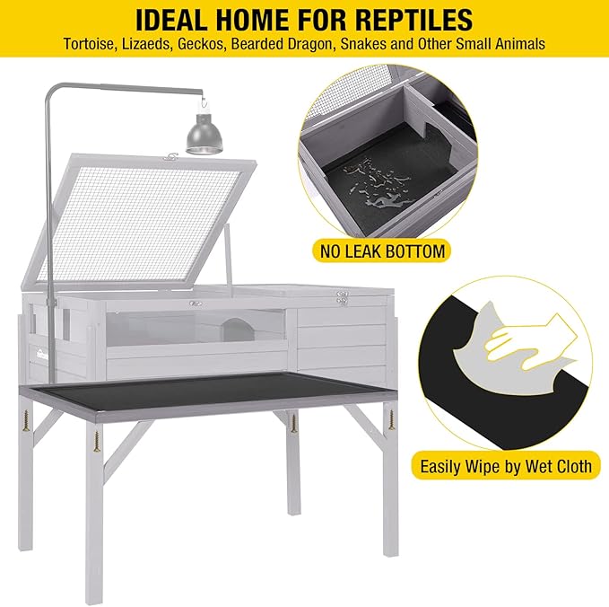 Aivituvin Tortoise Habitat Turtle Enclosure, Wooden Tortoise House Reptile Cage for Small Animals Indoor-Outdoor, Adjustable Lamp Holder Included