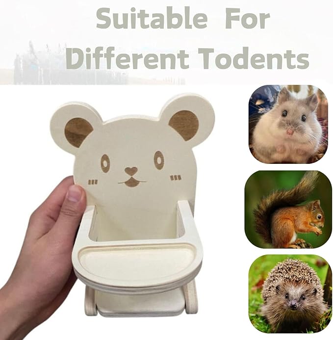 Hamster Chair with Food Bowl Tray- Handmade Wooden Small Animal Cage Accessories Habitat Decor House Photo Props Small Animal Toys for Hamster Mice Rat Hedgehog Rodents (Wood)